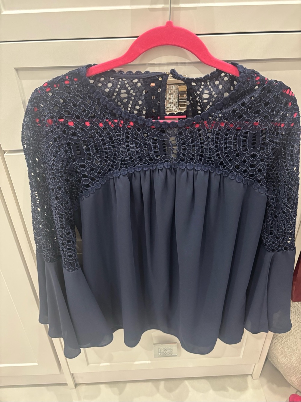 Lilly Pulitzer Navy Crochet Yoke Blouse